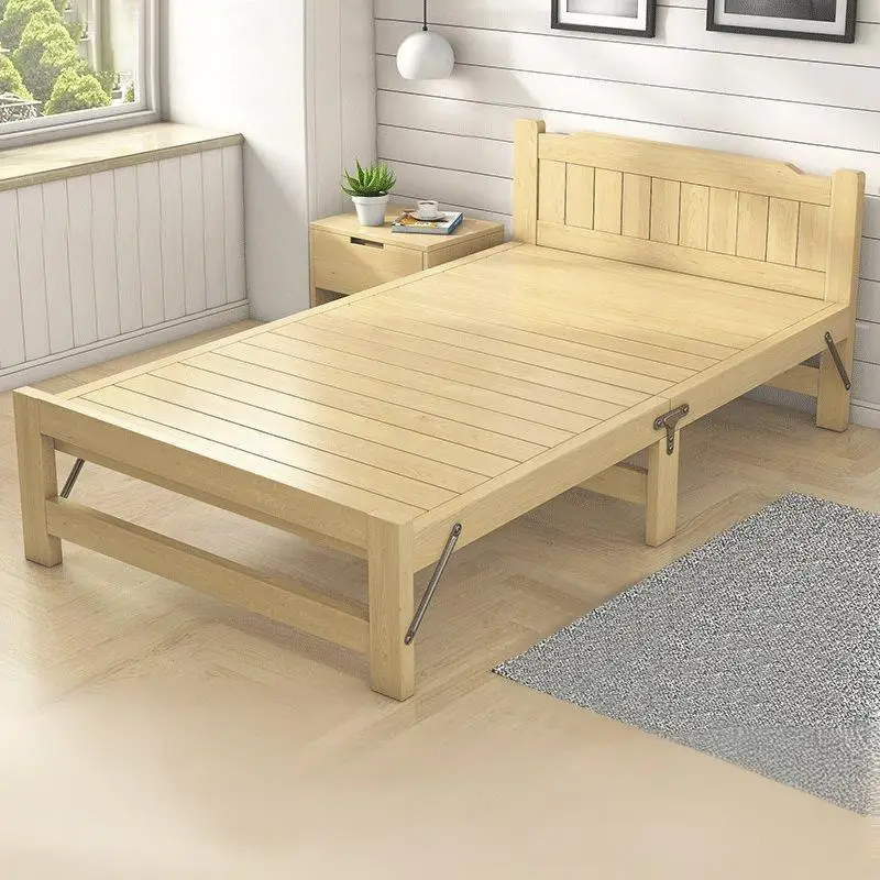 Solid Wood Folding Bed, Single Bed, Home Use, Simple Wooden Bed, Adult Office/Rental Room Nap Bed