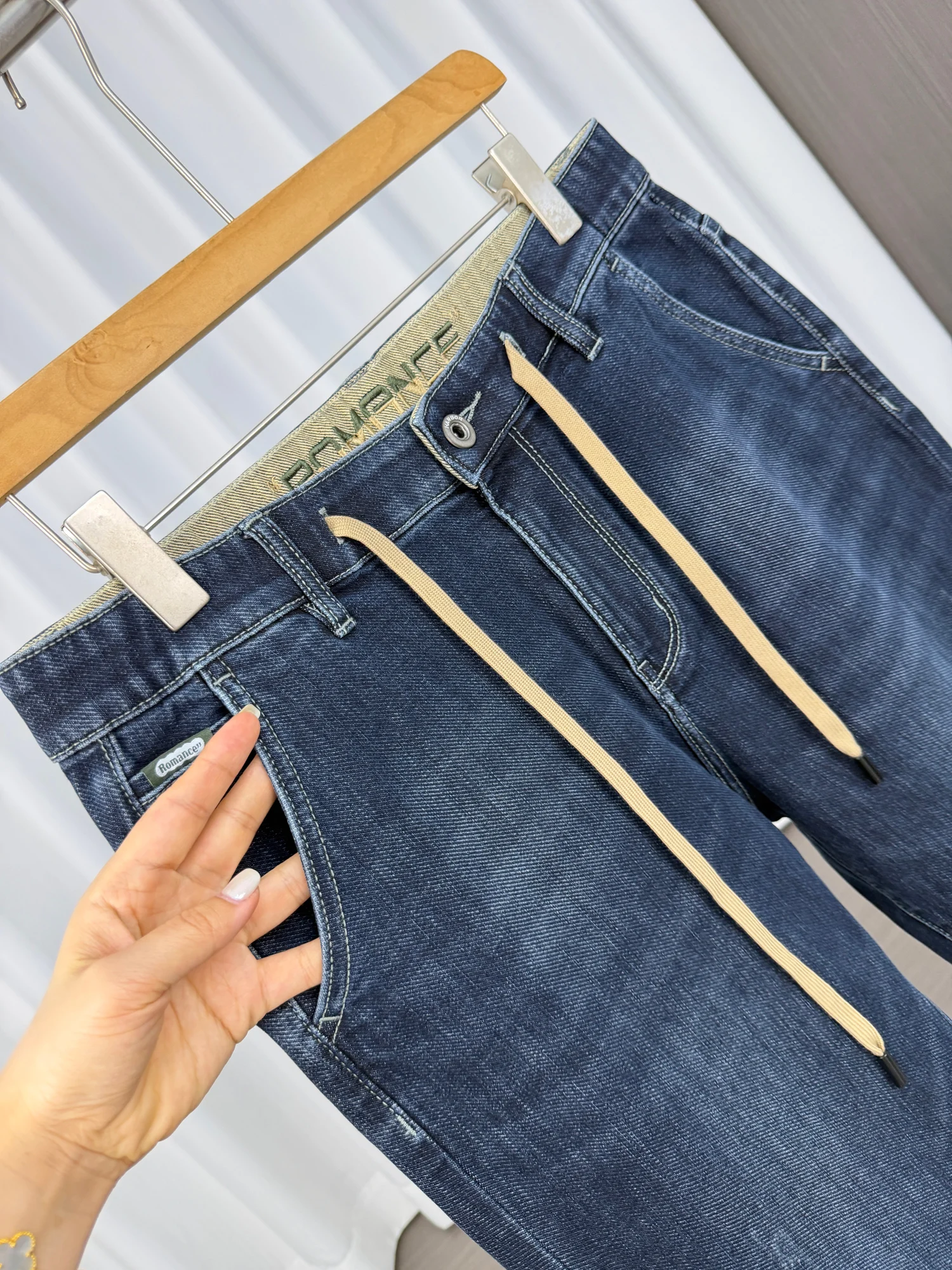 Comfortable Men's Casual Elastic Waist Jeans Autumn Winter Fashion City Style Pure Color Breathable Straight Leg Zipper Fly