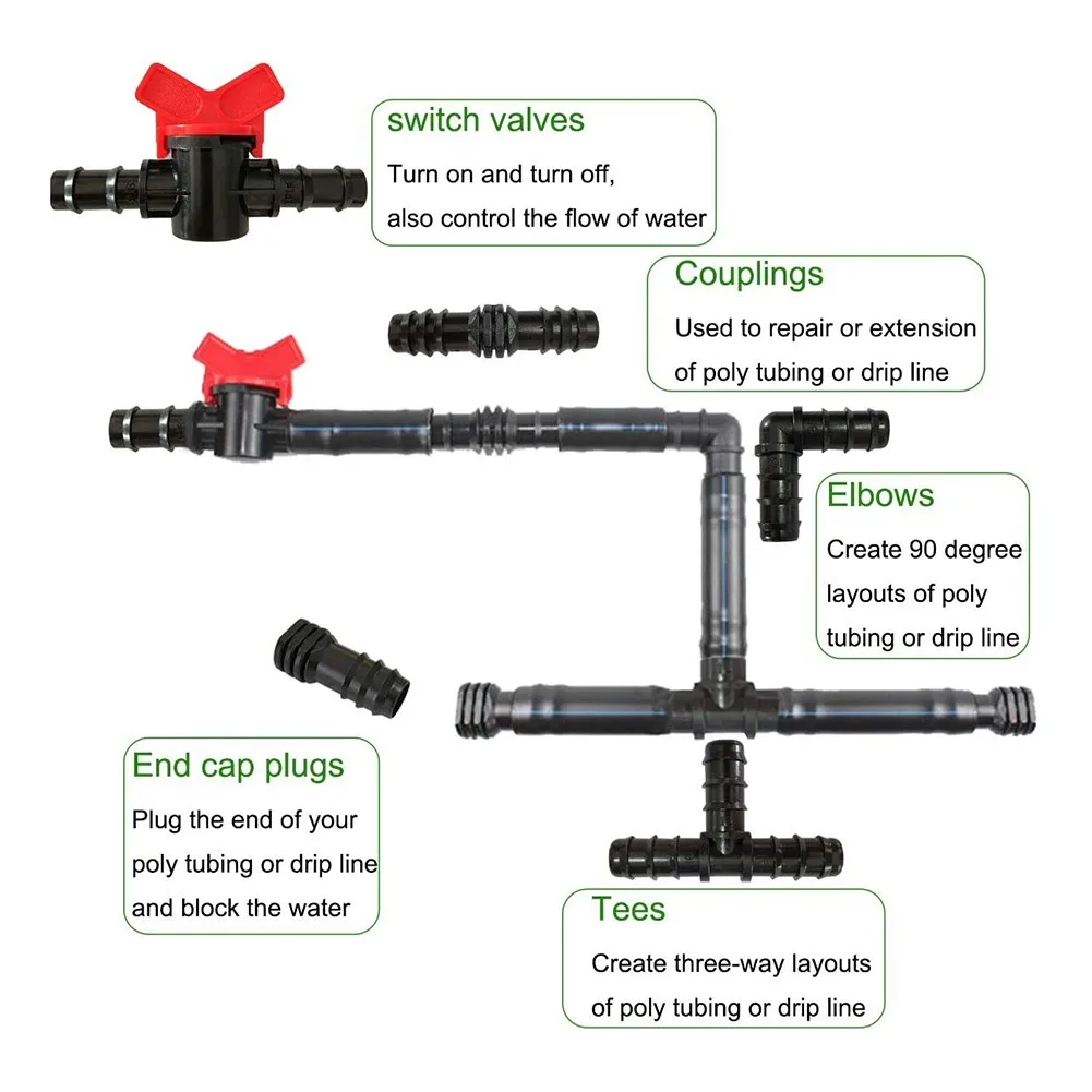 

Комплект фитингов для капельного орошения, колючие соединители для ирригации для трубок 1/2, 34 шт., устойчивые к ультрафиолетовому излучению пластиковые переключающие клапаны