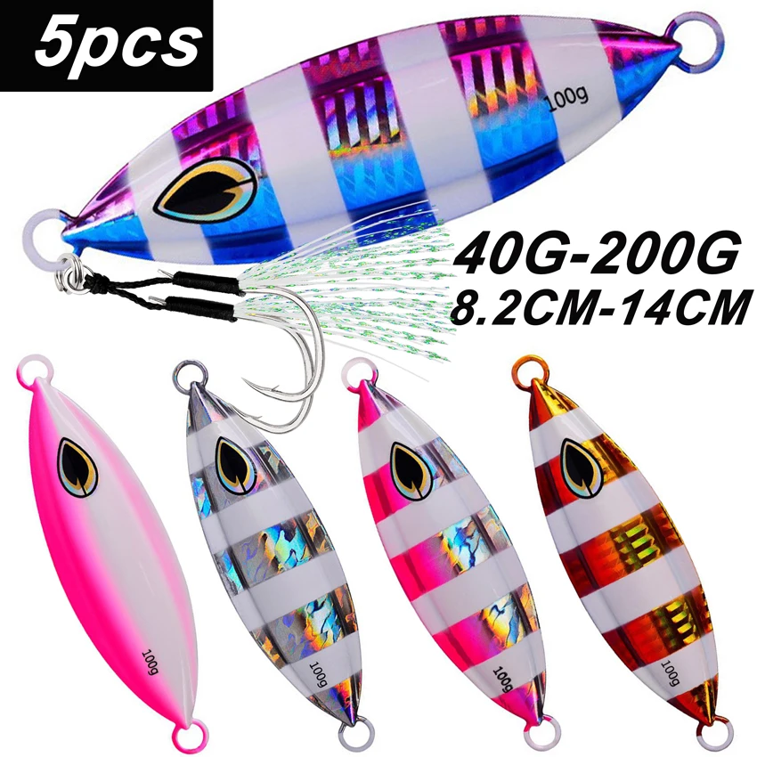 

5 шт., светящаяся металлическая железная пластина с медленным встряхиванием, 40 г, 60 г-200 г, рыболовная лодка для рыбалки, морская рыбалка, медленная тряска, погружная приманка для метной дороги