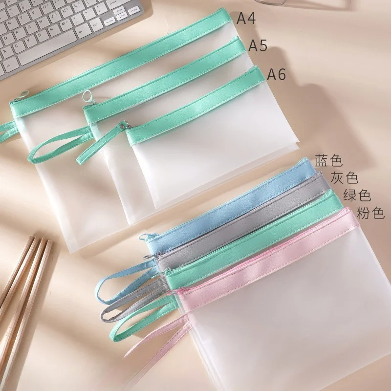 A4 A5 A6 Transparent Document Bag Office File Holder School Folder Zipper Pouch Loop Pull Organizer Stationery Desk Storage