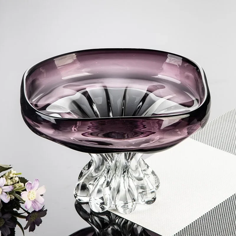High value light luxury fruit plate exquisite artistic sense glazed fruit plate household living room coffee table glass snack p