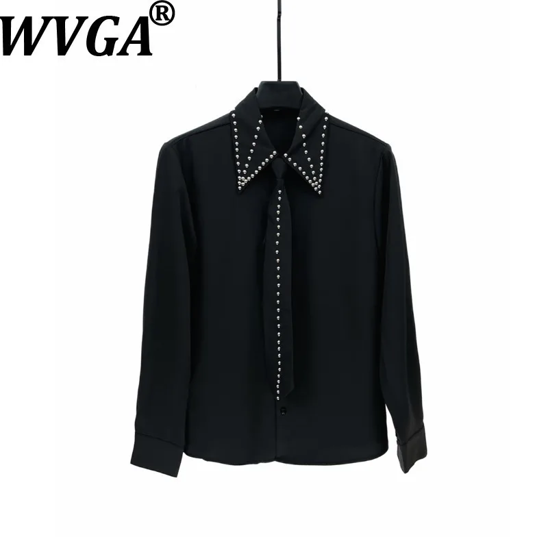 

WVGA Весна Осень Новый Мужской Tide High Street Tie Rivet Модный дизайн Базовая рубашка с длинным рукавом Нишевые шикарные повседневные топы Ins Y2K W13856