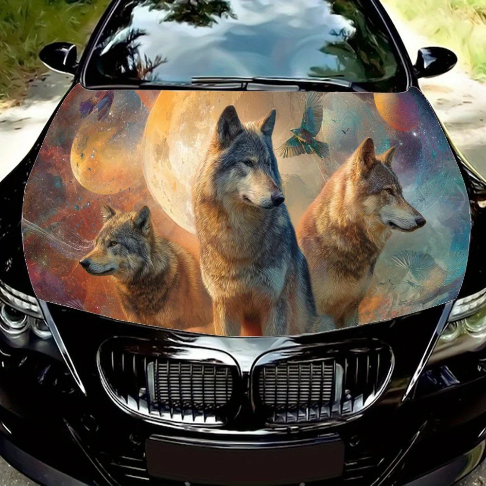 

Mysterious Wolf Pack and Planet Car Cover Sticker, PVC Anti-scratch Decal, Self Adhesive Waterproof Auto Engine Hood Vinyl Wraps
