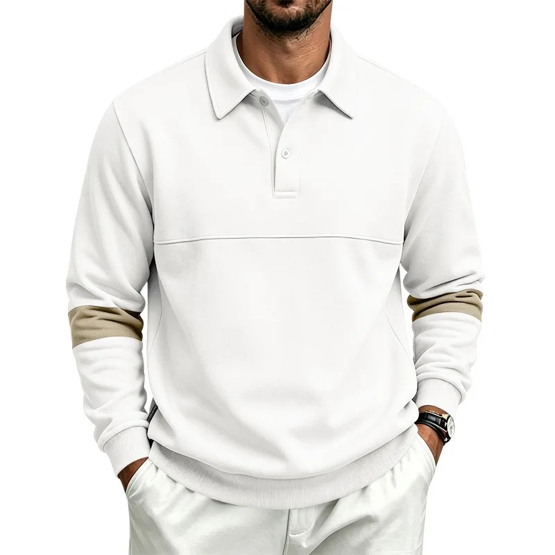 Men's Solid Color Long Sleeved Polo Shirt Spring and Autumn New Product Simple Exquisite Loose