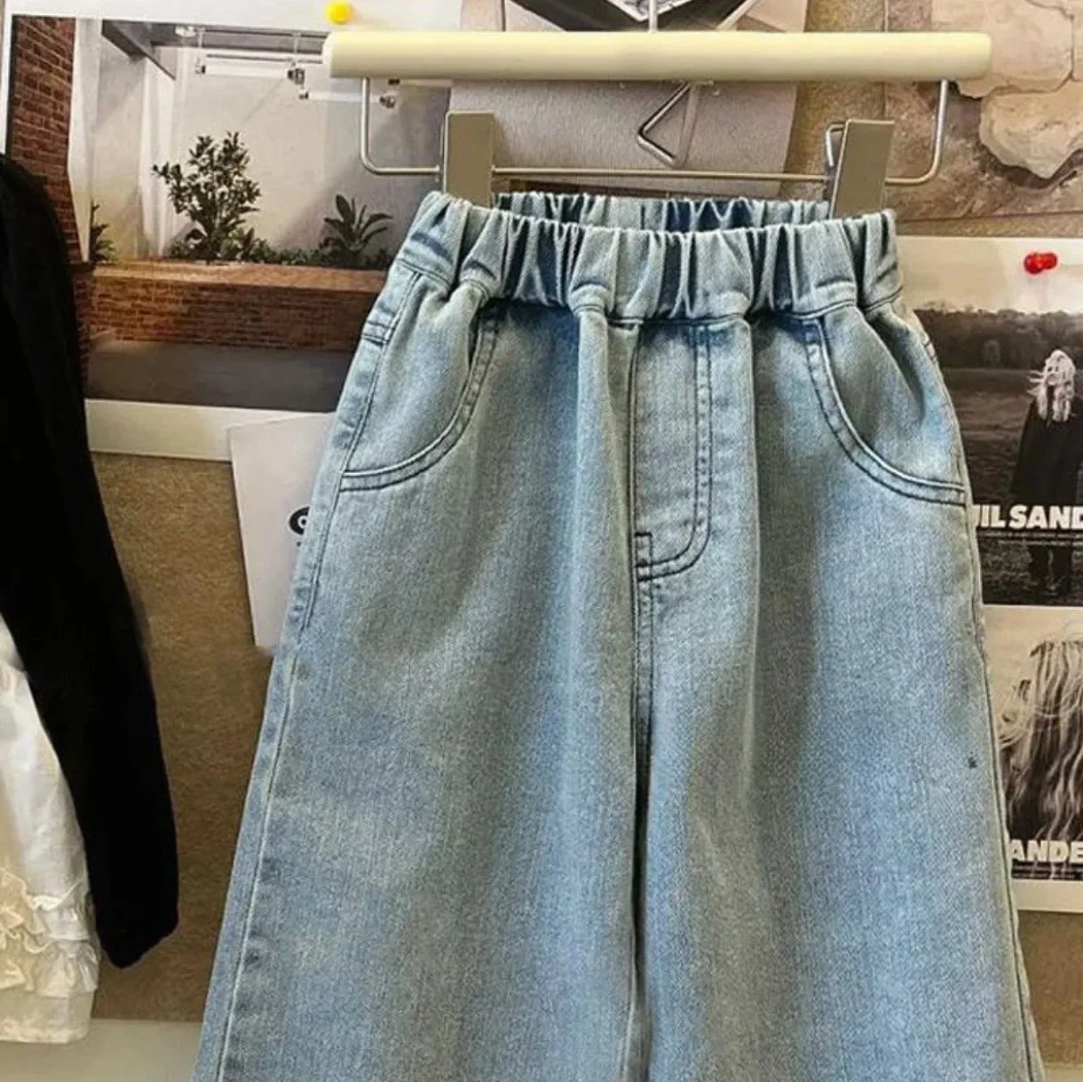 2-7 Jahre, Herbstkollektion, Mädchen-Jeans mit Spitze, süße Hose mit elastischem Bund und geradem Bein, Kinderhose für Mädchen, koreanische, lockere Hose für Kinder. – Detail 5
