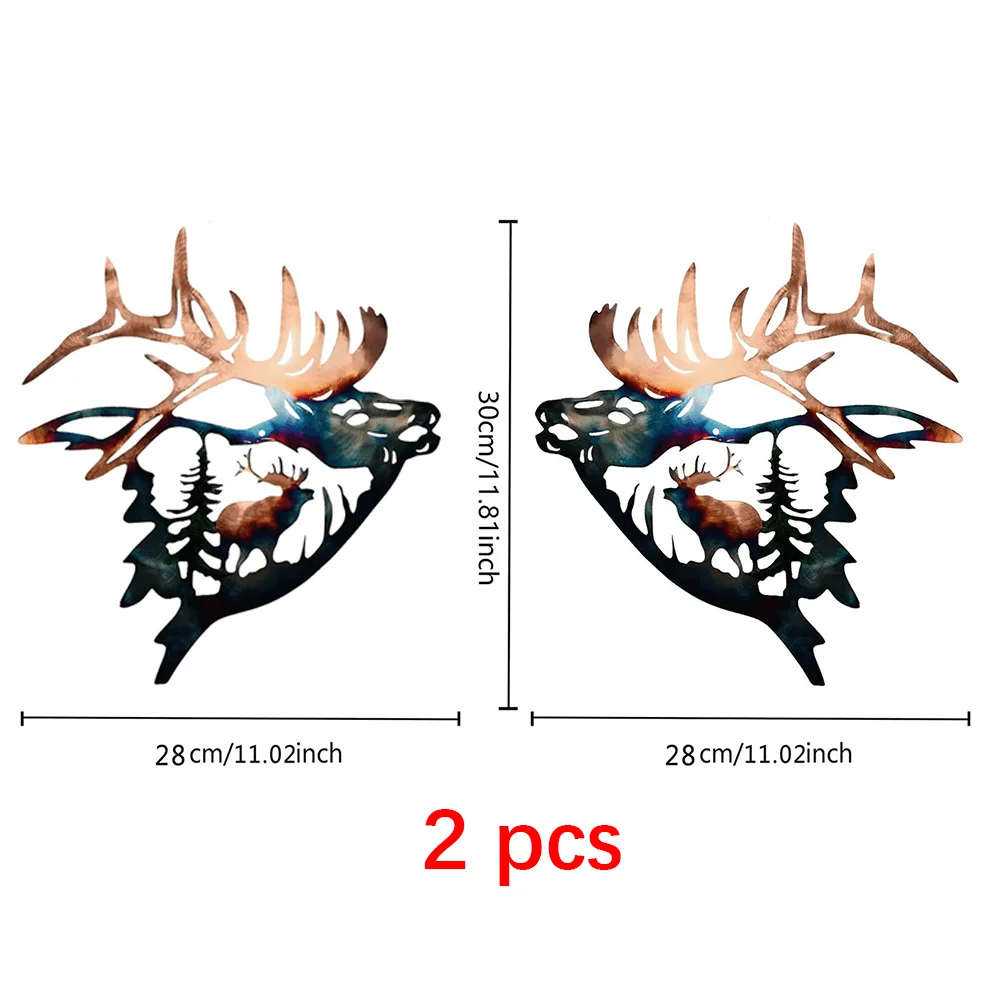 2PC Iron Elk & Deer Wall Art,Home Decor,Xmas/Halloween Gift,Wall Sculpture