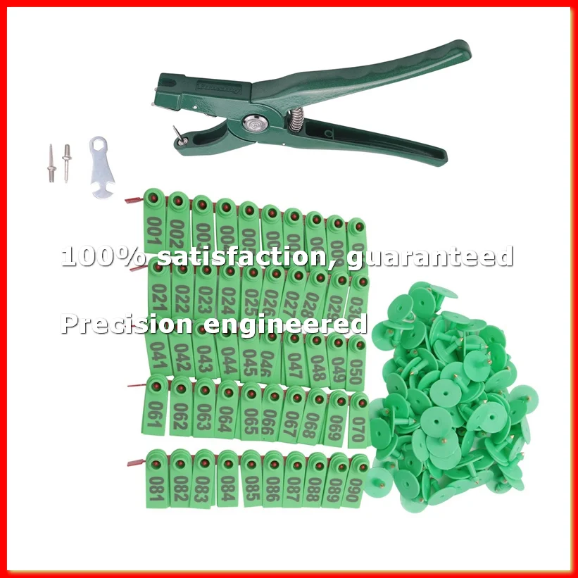 Livestock Animal Ear Tag Pliers, with Number 001-100 Ear Tags and 3 Pins, for Installing Cattle Sheep Pigs Ear Tags-A13G