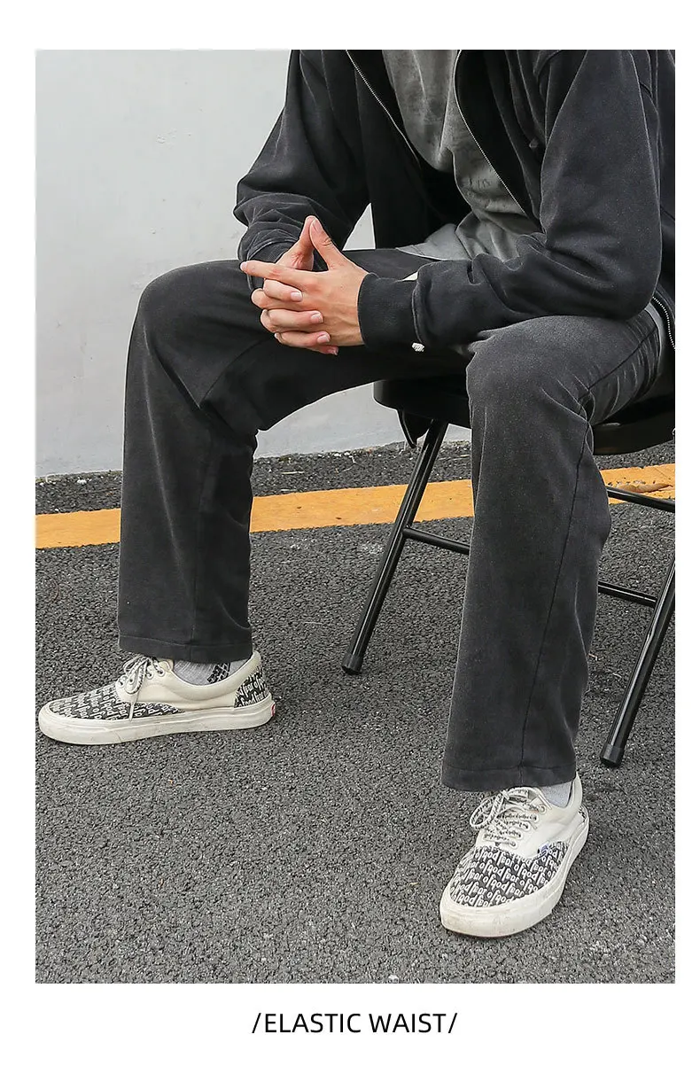 Calça masculina perna larga calças compridas casual bolso solto cintura elástica rendas até calças retas streetwear punk gótico verão 2025