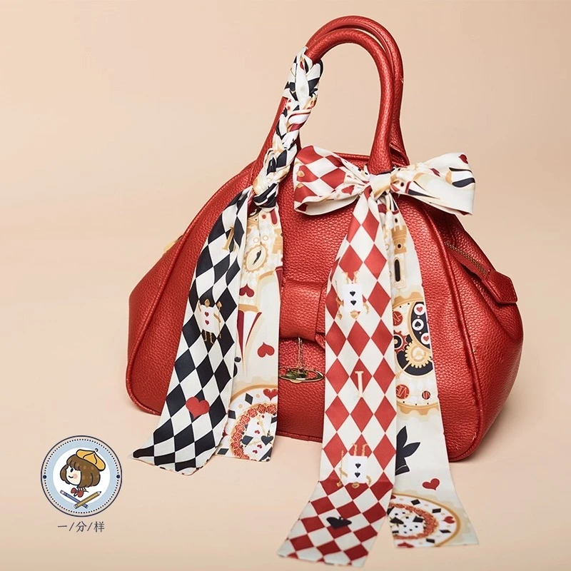 

Original girl's heart retro versatile imitation silk scarf French scarf bag handle decoration long silk scarf
