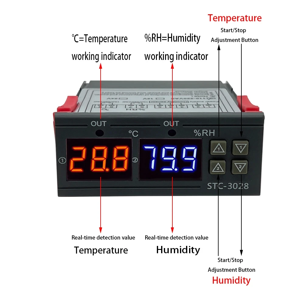 STC-3028 LED Digital Thermostat for Incubator Temperature Controller Thermoregulator Relay Heating Cooling 24V 220V NTC Sensor