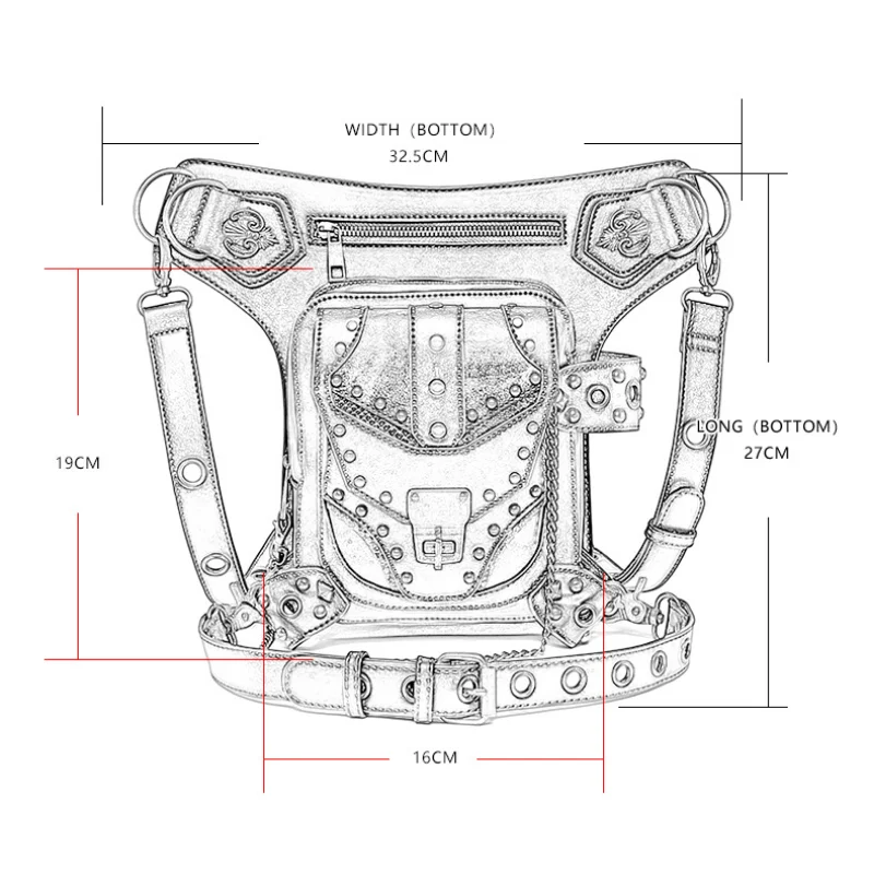 Chikage Steampunk Niet Motorrad Tasche Damen One Shoulder Umhängetasche Damen Kette Gürtel tasche Vintage-Stil Hüft tasche