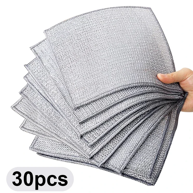 30 Uds. Trapos de alambre de acero metálico, tela para el hogar, cocina, olla, sartén, lavavajillas, paños de limpieza de doble cara, toalla, trapo