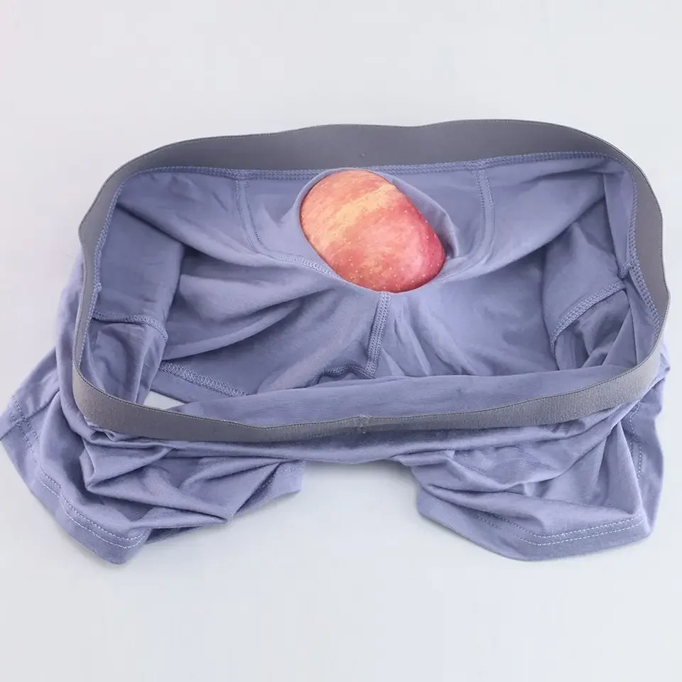 Men's Breathable Big Pouch Underwear Mid-Rise Boxer Shorts with Extra Room Cotton-like Regenerated Fiber Underwear Big Men