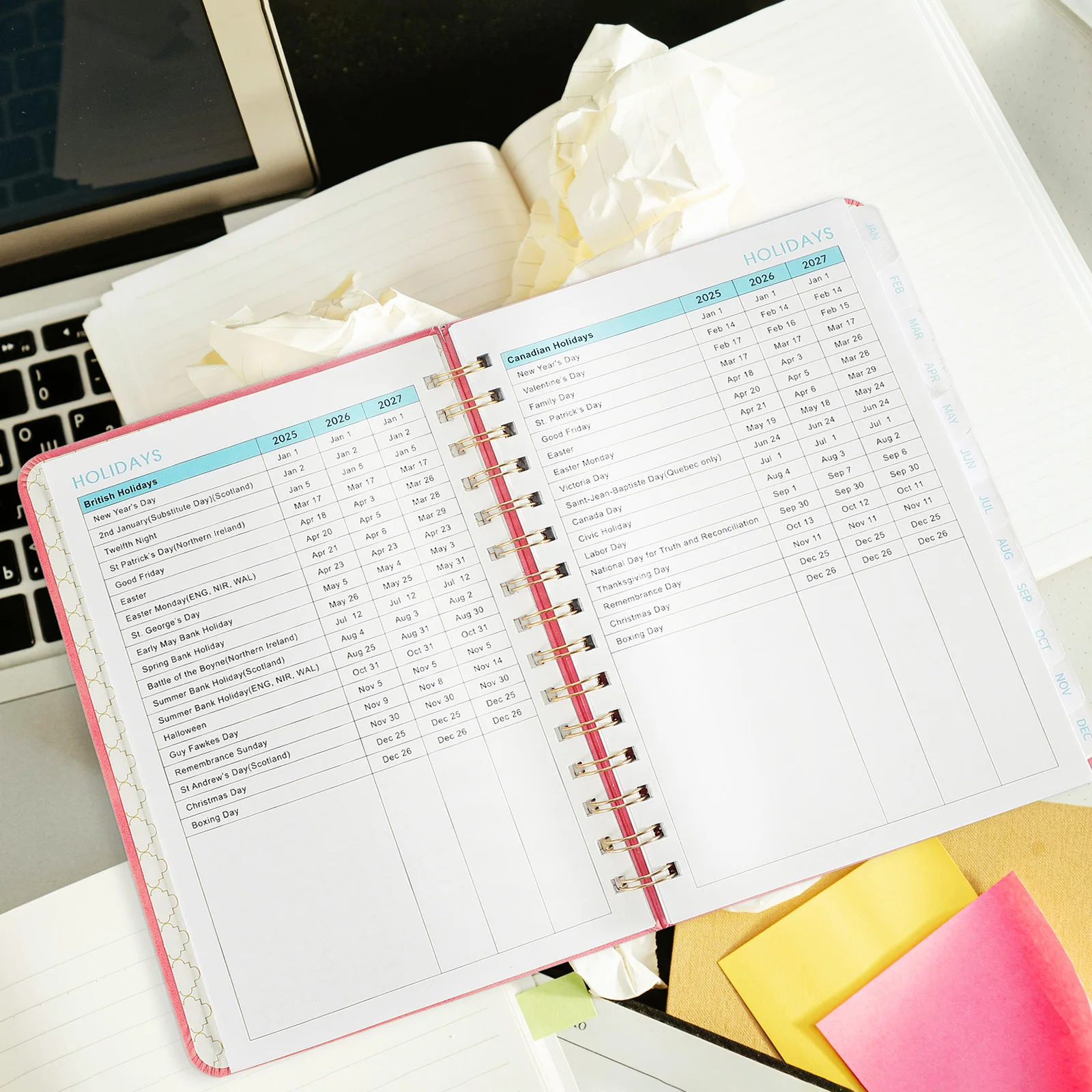 Planer miesięczny na rok 2025 z gładkiego papieru, oprawa spiralna, przenośny rozmiar, solidny planer na rok 2025, planer.