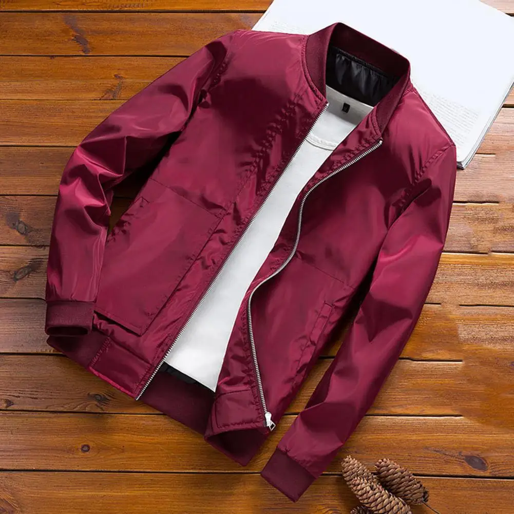 Casual Men Coat Thin Comfortable Soft Zipper Design Men Bomber Jacket  Bomber Jacket Easy Match