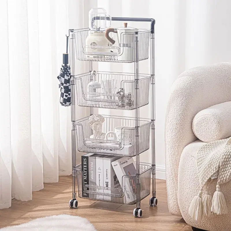 2/3/4 Layer Transparent Acrylic Trolley Simple Modern Cosmetics Skincare Storage Rack Kitchen Vegetable Fruit Bathroom Mobile