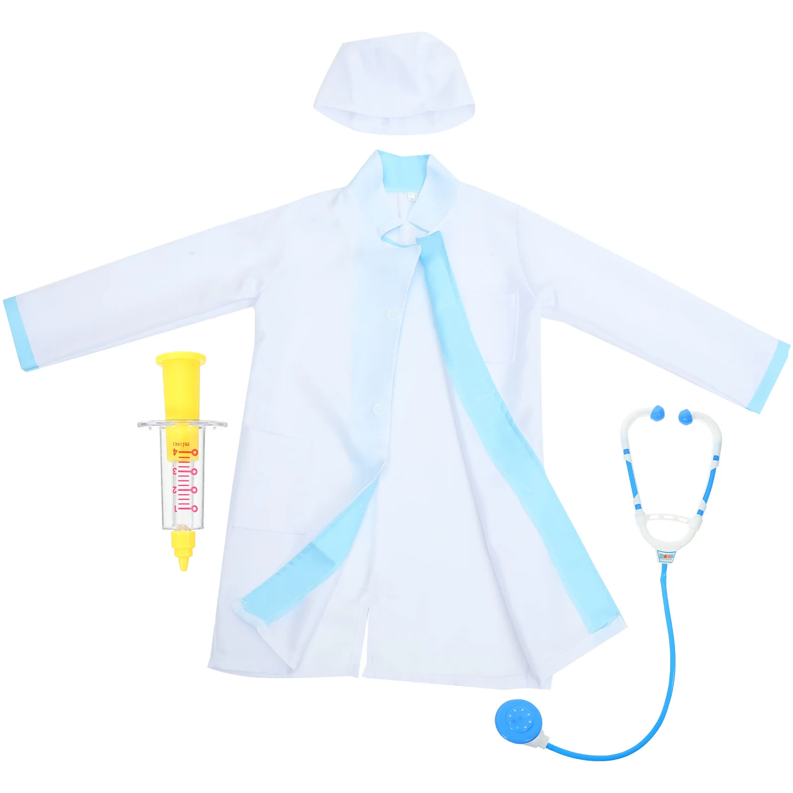 1Set Boys Doctor Costume Outfit Cosplay Role Play Uniform for 6-8 Years Old Syringe Stethoscope Shirt Halloween Stage