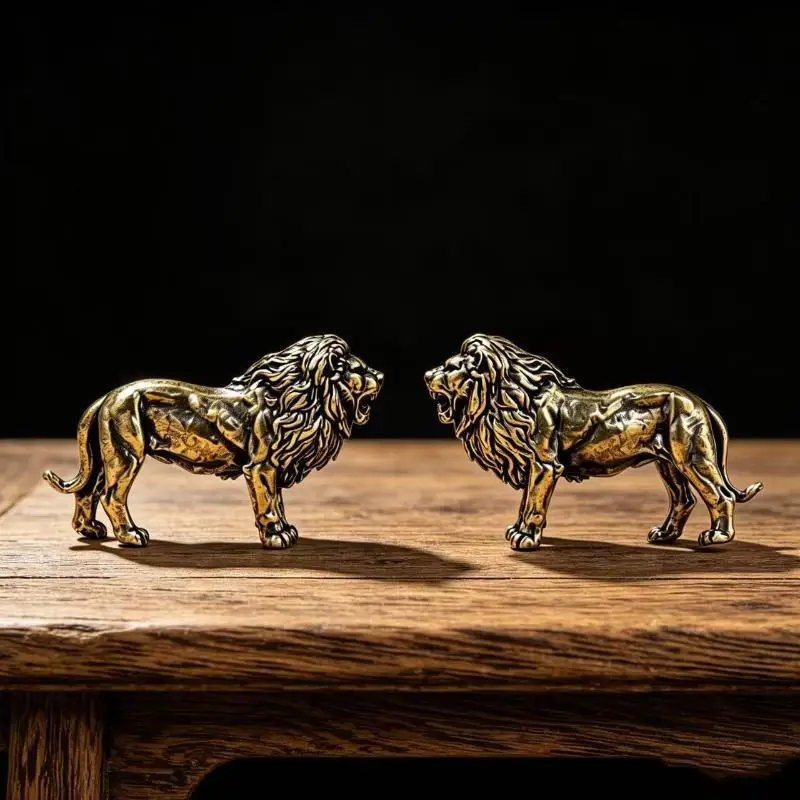 Hot Sale Brass Lion Figurine With Vintage Antique Finish And Exquisite Carvings For Home Office Desktop Decor