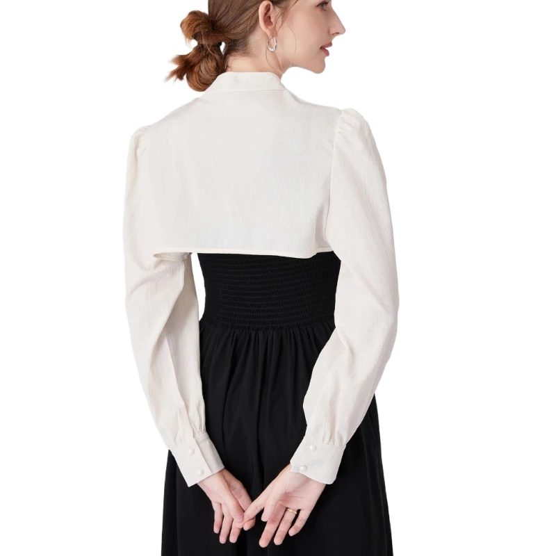 Long Sleeve Turtleneck Collar Half Shirt Applique Necklines Party Dress Collar