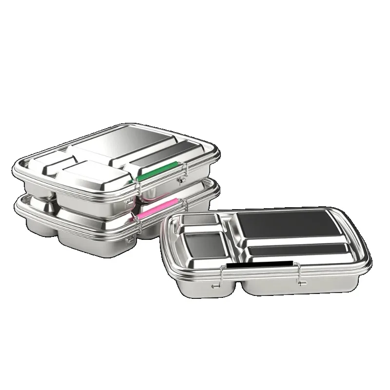 Insulated Lunch Box with Easy-to-Handle Leak-Proof 304 Stainless Steel 4-Grid Bento Food Container
