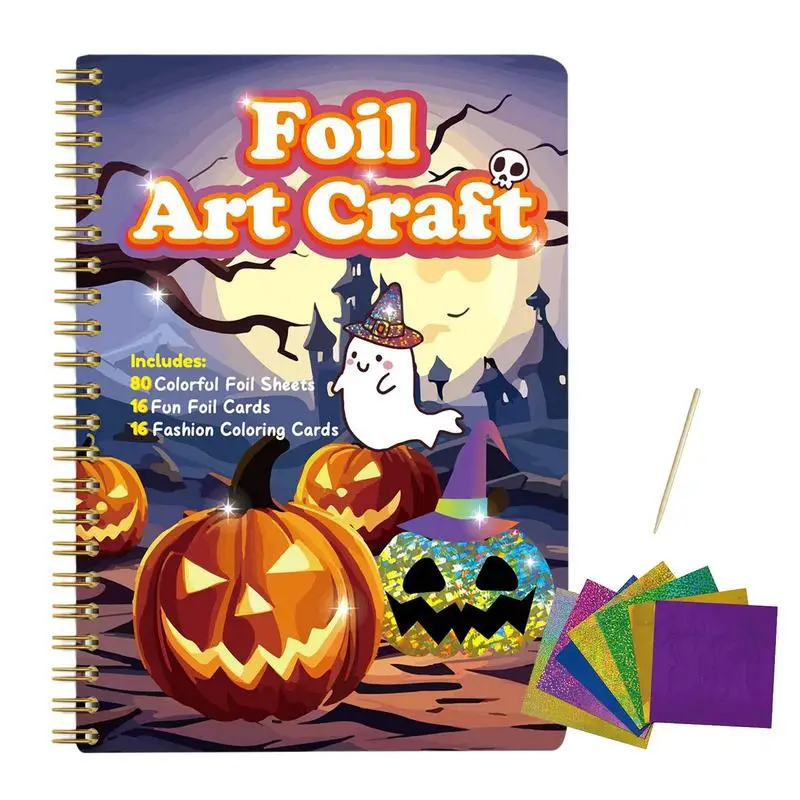 Foil Craft Activity Book Halloween Art Book For Coloring With 80 Aluminum Foil Paper Foil Art Craft Kit Foil Sheet Coloring Book