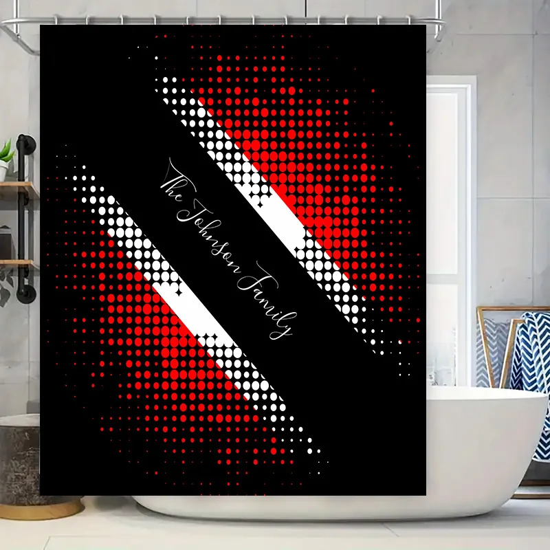 

Red White Dotted Custom Family Name Shower Curtain Decoration for Bathroom Modern Design with Personalization Options Available