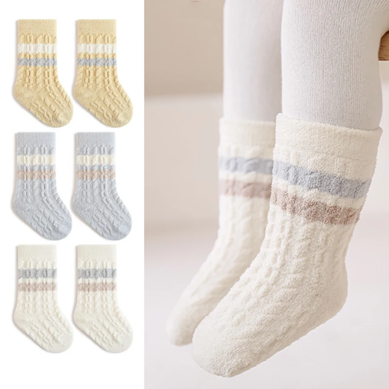 Autumn Winter New Coral Fleece Socks For Newborn Baby Soft Toddler 10A Antibacterial Twist Socks Girl Infant Boy Boneless Socks