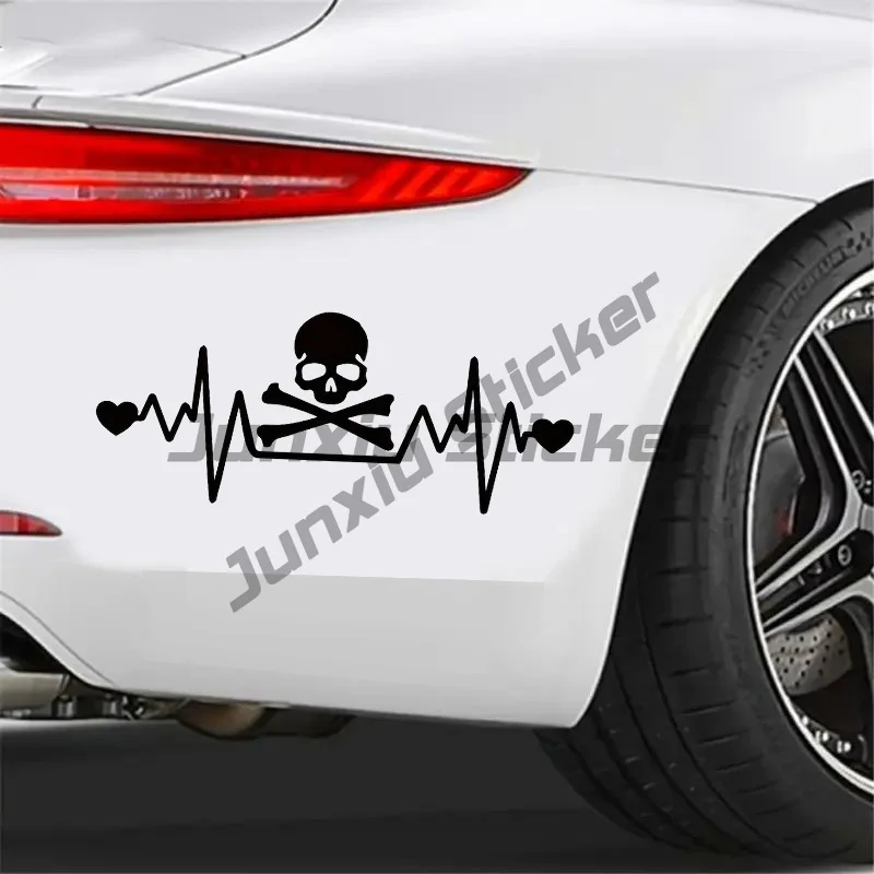 

Waterproof Heartbeat Skull Car Decal, Easy Stick-On for Cars & Laptops, Creative Horror Design with Crossed Bones