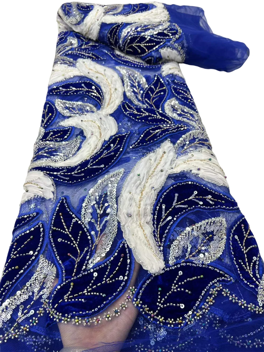 Original Handcut Flocking Velvet Bead Lace Guipure New Embroidered Base Fabric Excellent African French Tulle Lace For Aso Ebi