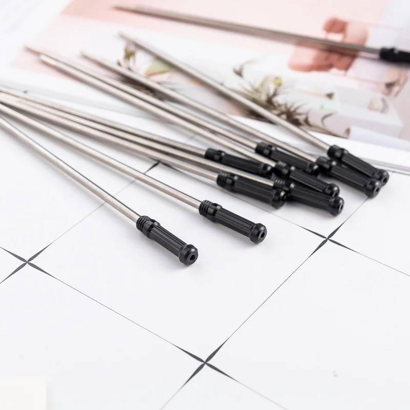 10 Pcs Rotating Metal Pen Refill Ballpoint Ink Cartridge Core Black Blue Ink 11.5cm Rechargeable Refill Rod