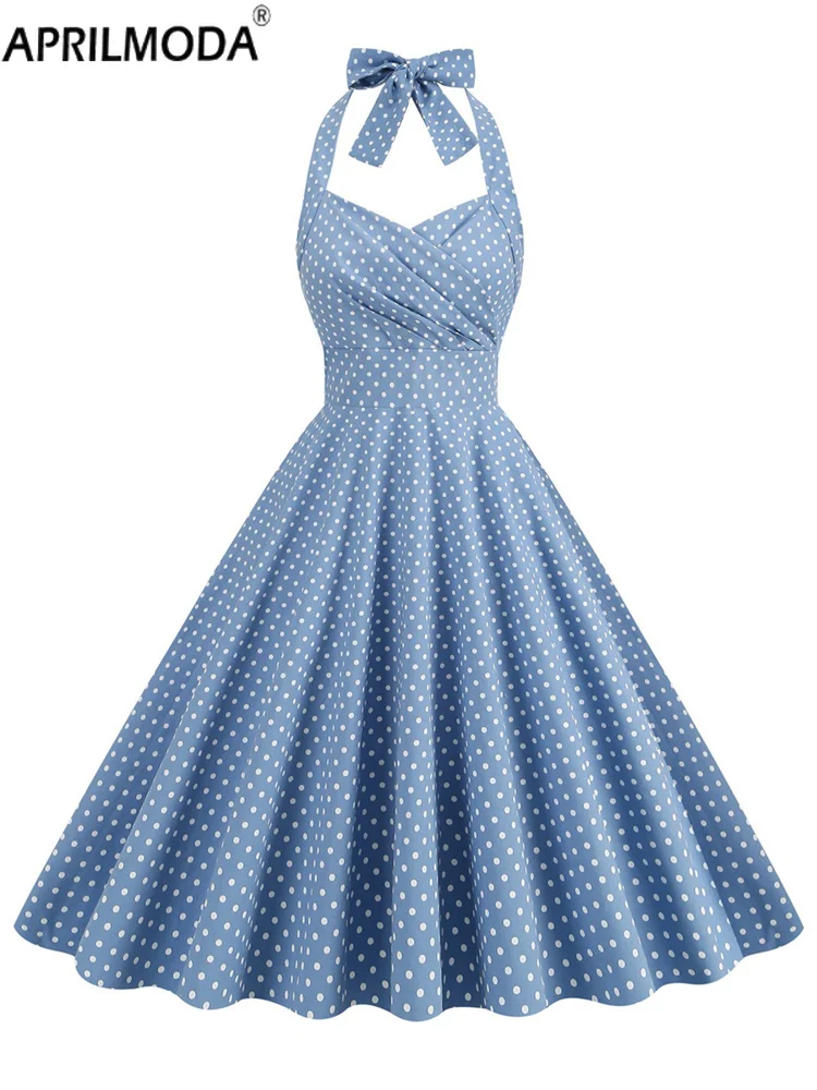 Jaren '50 Vintage Rockanilly Pinup Party Korte Avondjurk Dames Elegante Mouwloze Print Wit Rood Blauw Geplooide Bruidsmeisjesjurken