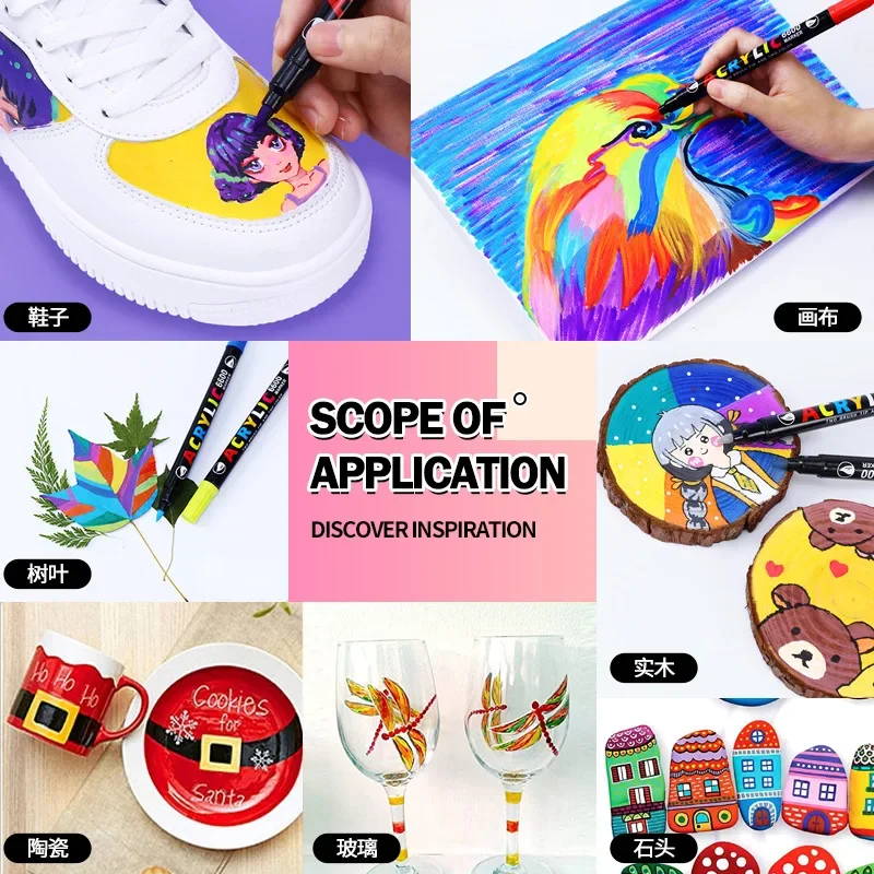 36/60 Colors Sketching Markers Set Dual Brush Acrylic Paint Pens for Calligraphy Lettering Rock Glass Canvas Metal Ceramic Wood