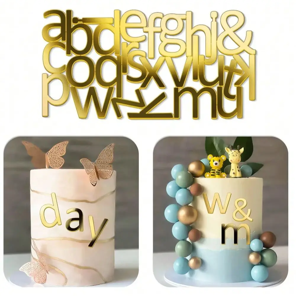 1set Golden Mirror Acrylic A-Z English Letter Alphabet Cake Decorating for Birthday Party Wedding DIY Decoration Cake Toppers ﻿