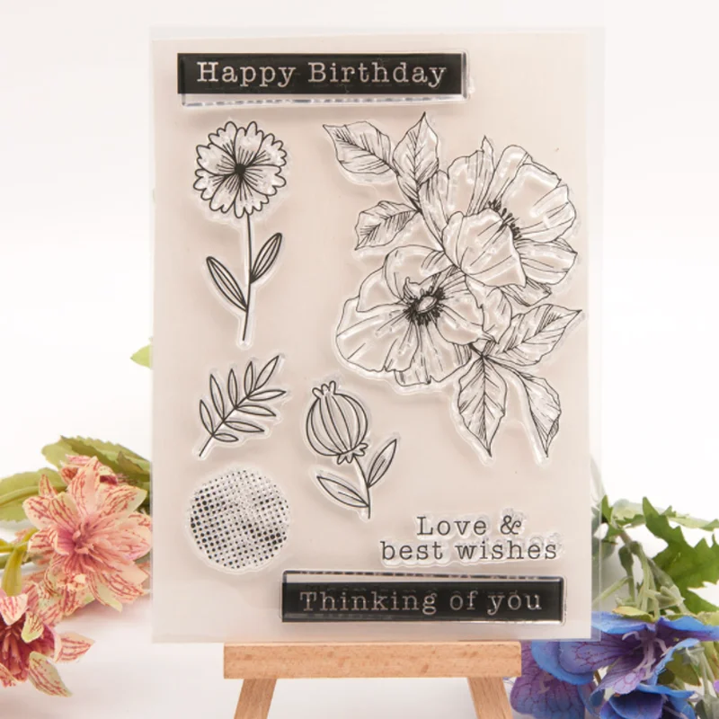 Happy Birthday Flowers Stamps Rubber Transparent Silicone Seal For DIY Scrapbook Journal Photo Album Decoration Crafts Stencils