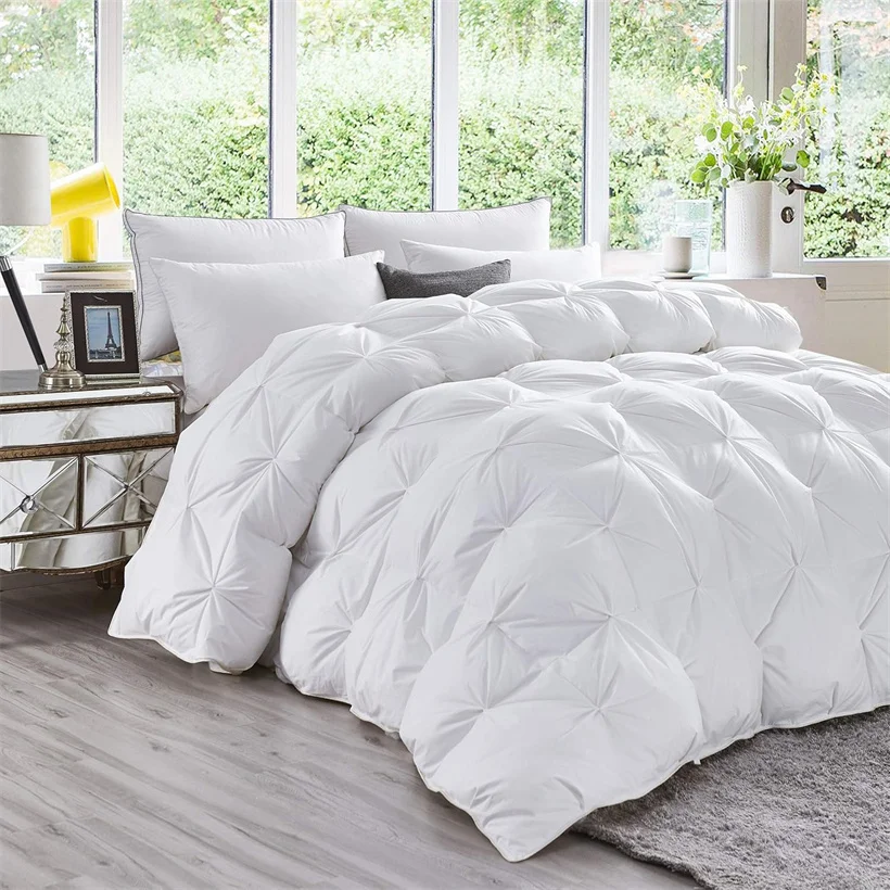 

Luxury White Goose Dwon Duvet High End Five-Star Hotel Quilted Comforter Plush Fluffy Pinch Pleated Quilts All Seasons Blanket