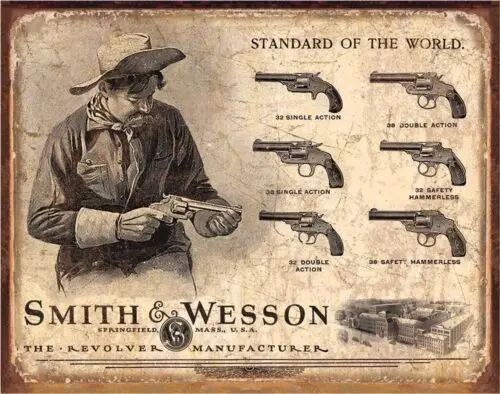 Smith & Wesson Revolver - Letrero de metal de estaño para decoración de garaje, cueva de hombre, 12,5 x 16 pulgadas