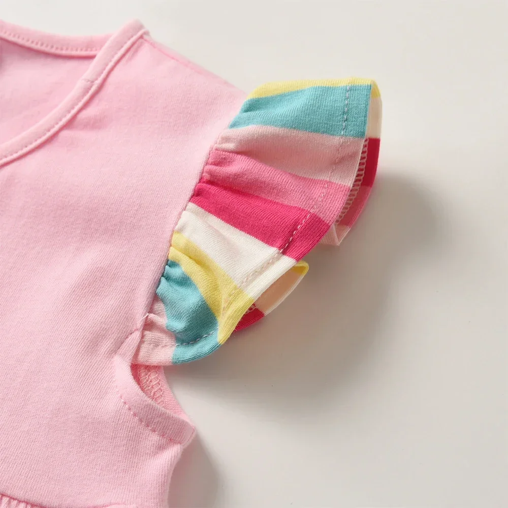 DXTON-vestidos de algodón para niños, vestido diario sin mangas con volantes para niñas, vestido veraniego de vacaciones rosa Floral de conejo para niños pequeños