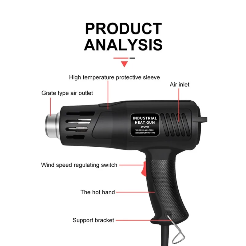 New! For 2000W Automobile Film Baking Gun Tool Hot Air Gun High Power Temperature Regulating Industrial Electric Heat Gun