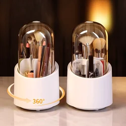 360° Rotating Makeup Brush Holder With Lid Desktop Cosmetic Brush Organizer Lipstick Eyebrow Pen Holder Eye Shadow Storage Box