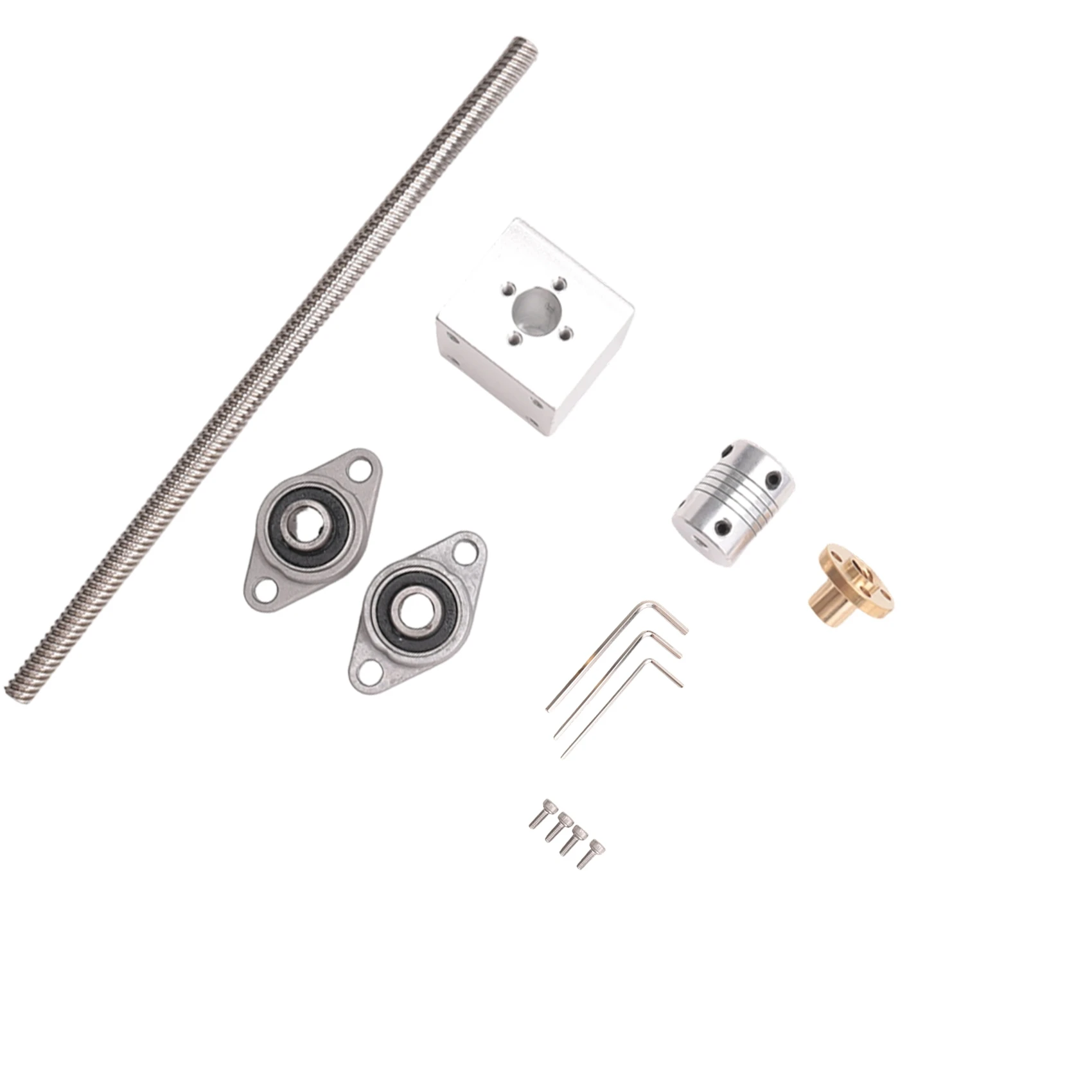 HOT1Set 200mm Length 8mm Dia Silver Vertical 2mm Lead Screw Rod & Pillow Block Mounted Bearing T8 Lead Screw Kit for 3D Printer