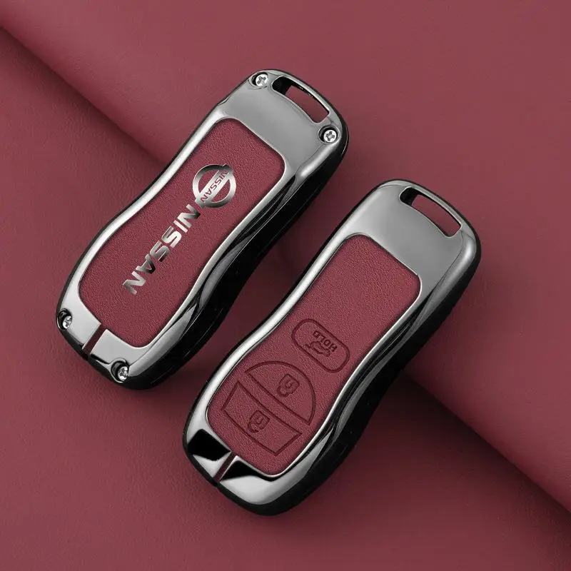 

For Nissan X-trail T33 Kicks Qashqai J12 Juke Teana Altima Ariya Leather Car Key Cover Case Protector Shell Keychian Accessories