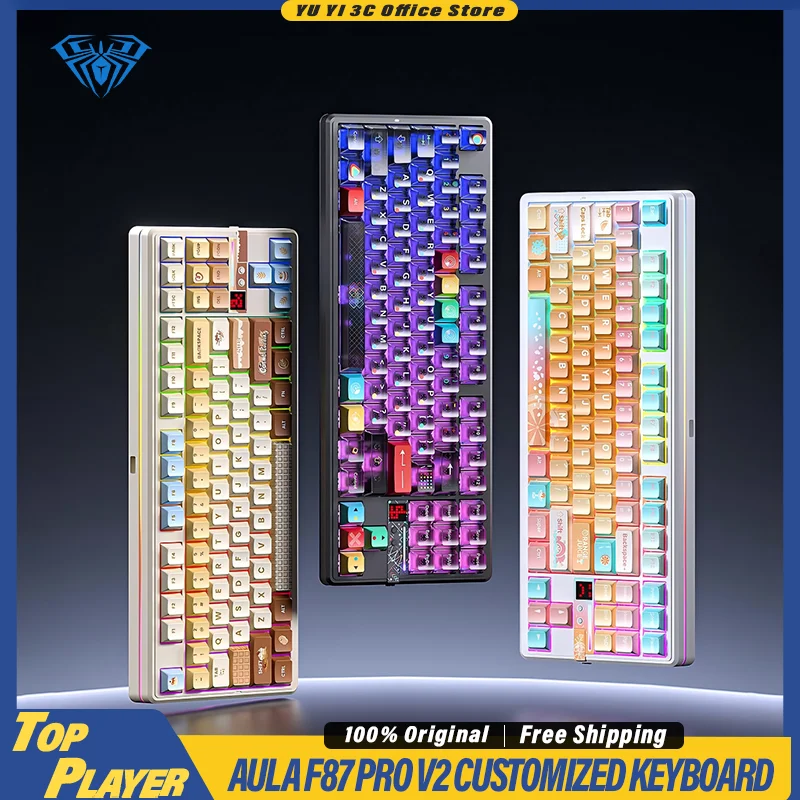 

AULA F87 Pro V2 Механическая клавиатура с поддержкой частоты заката 8 кГц Беспроводная SOCD Индивидуальный гиф-дисплей с возможностью горячей замены 12000 мАч 2,4 г