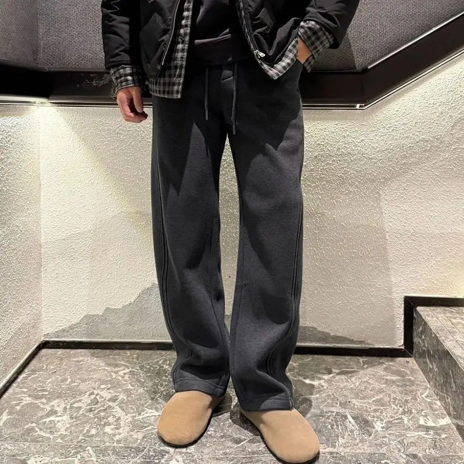 

Мужские зимние утепленные повседневные брюки на флисовой подкладке с эластичной резинкой на талии, универсальные модные брендовые длинные брюки с 3D-кроем, прямые брюки
