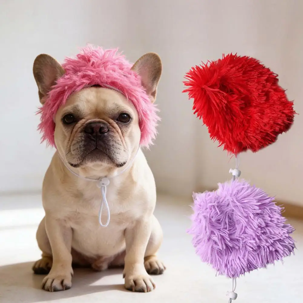 Pet Wig Hat Breathable Fabric Lining Funny Afro Hair Style Cat Wig with Stretch Elastic Strap Adjustable Buckle Dog Accessory