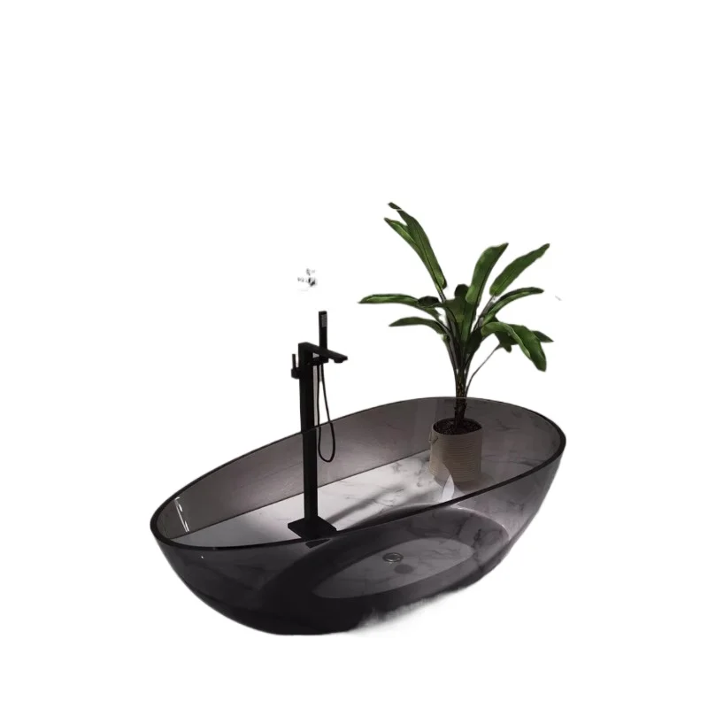 

Transparent bathtub Household small apartment Color crystal resin Free-standing goose egg artificial stone bathtub
