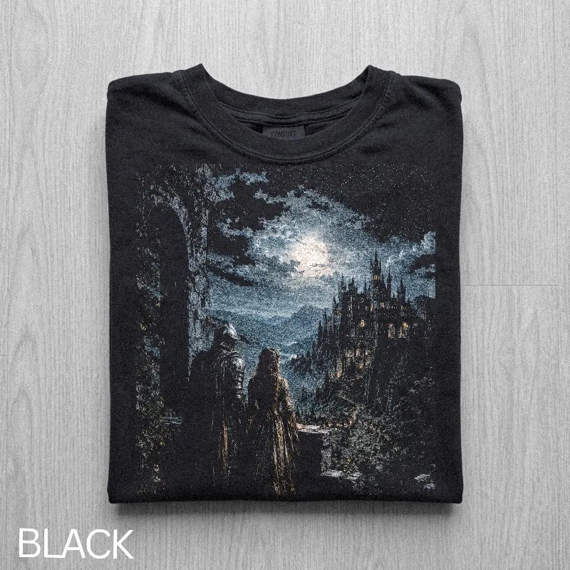 Moonlight Fantasy Castle Shirt, Dark Romantic Pattern Men's T-shirt Summer New Style Unisex High Street T-shirt