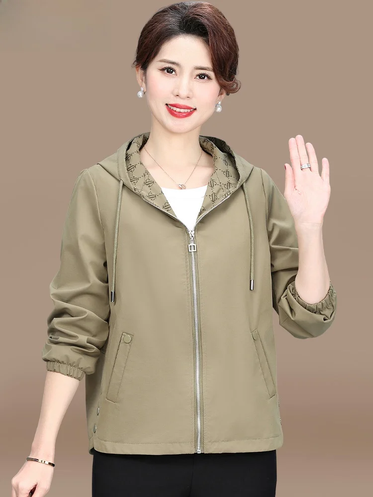 

Casual Hooded Jaet Spring Faion for Middle-Aged Mothers Middle-Aged Women's Clothing Spring Autumn Coat Top Polyester Fiber