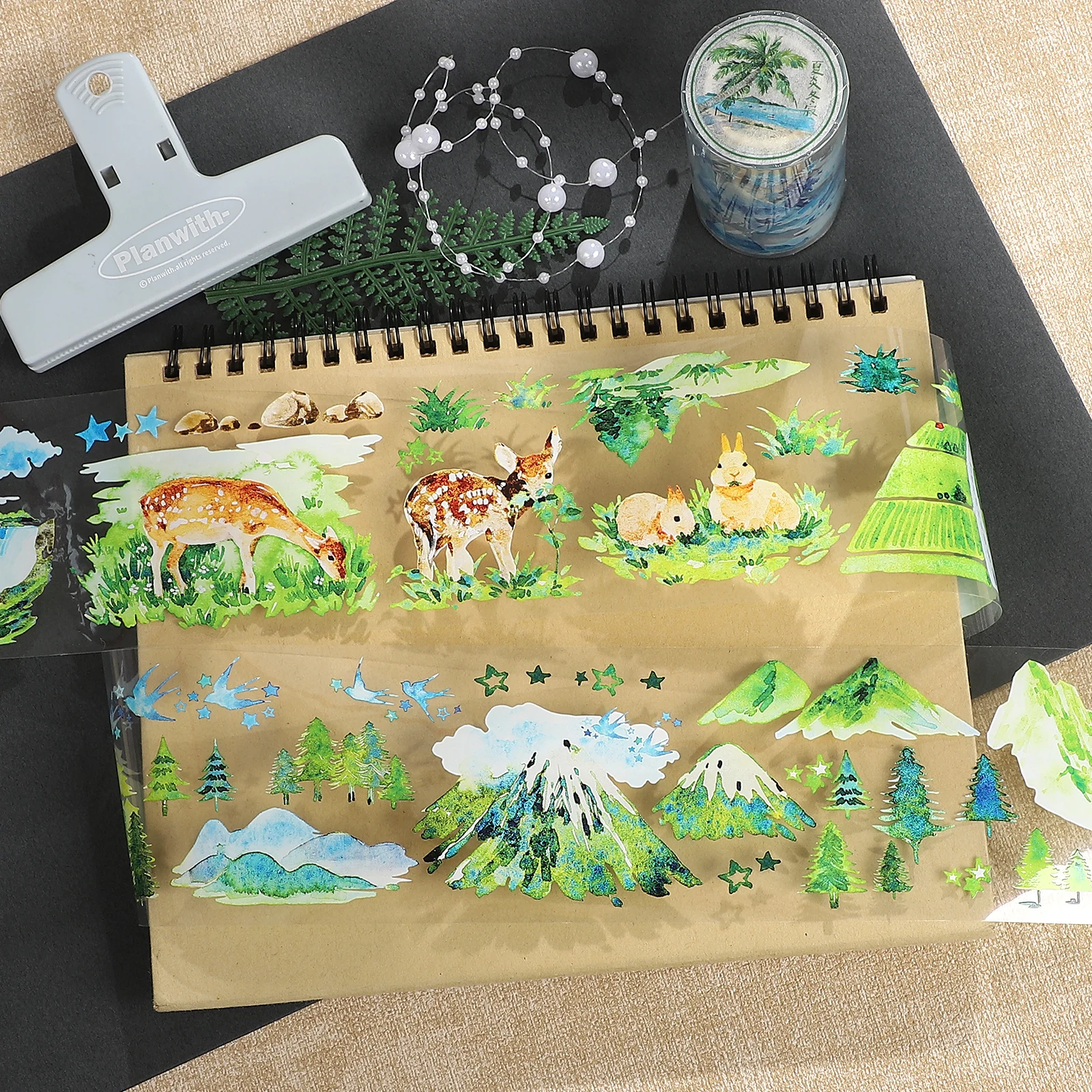 70mm*6m Vintage Mountain Tree Landscape Landscape PET Tape Creative DIY Journal Material Collage Scrapbooking Stationery
