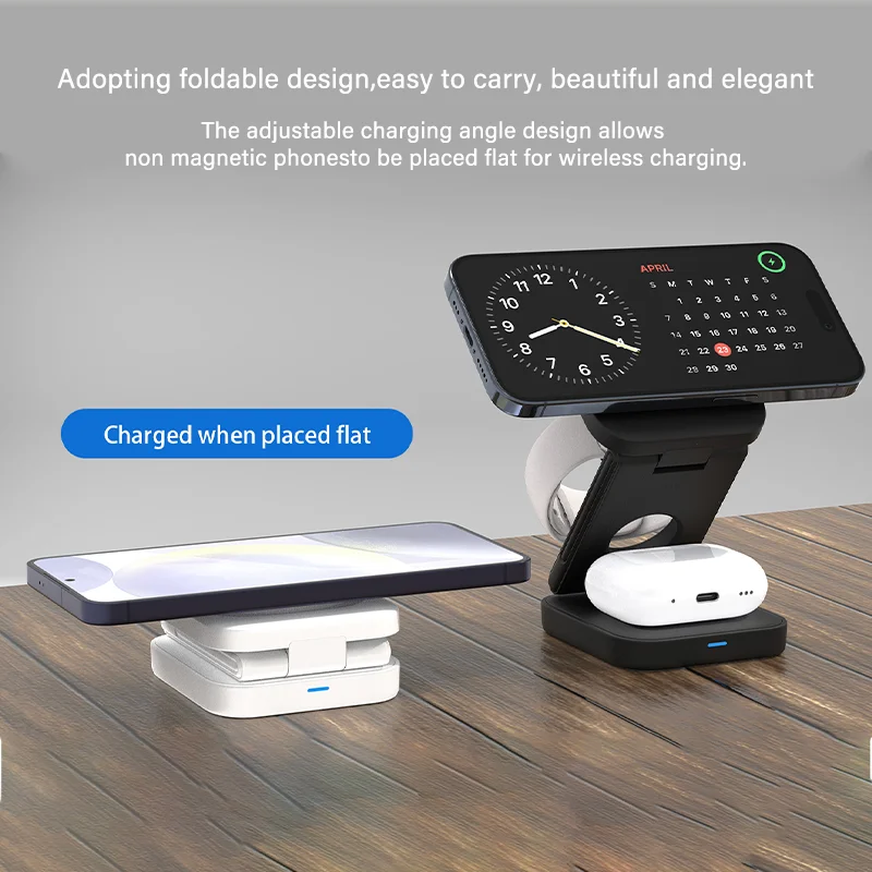 3 In 1 Magnetic Wireless Charger Pad Stand Foldable for iPhone 15 14 13 12 11 Apple Watch AirPods 15W Fast Charging Dock Station